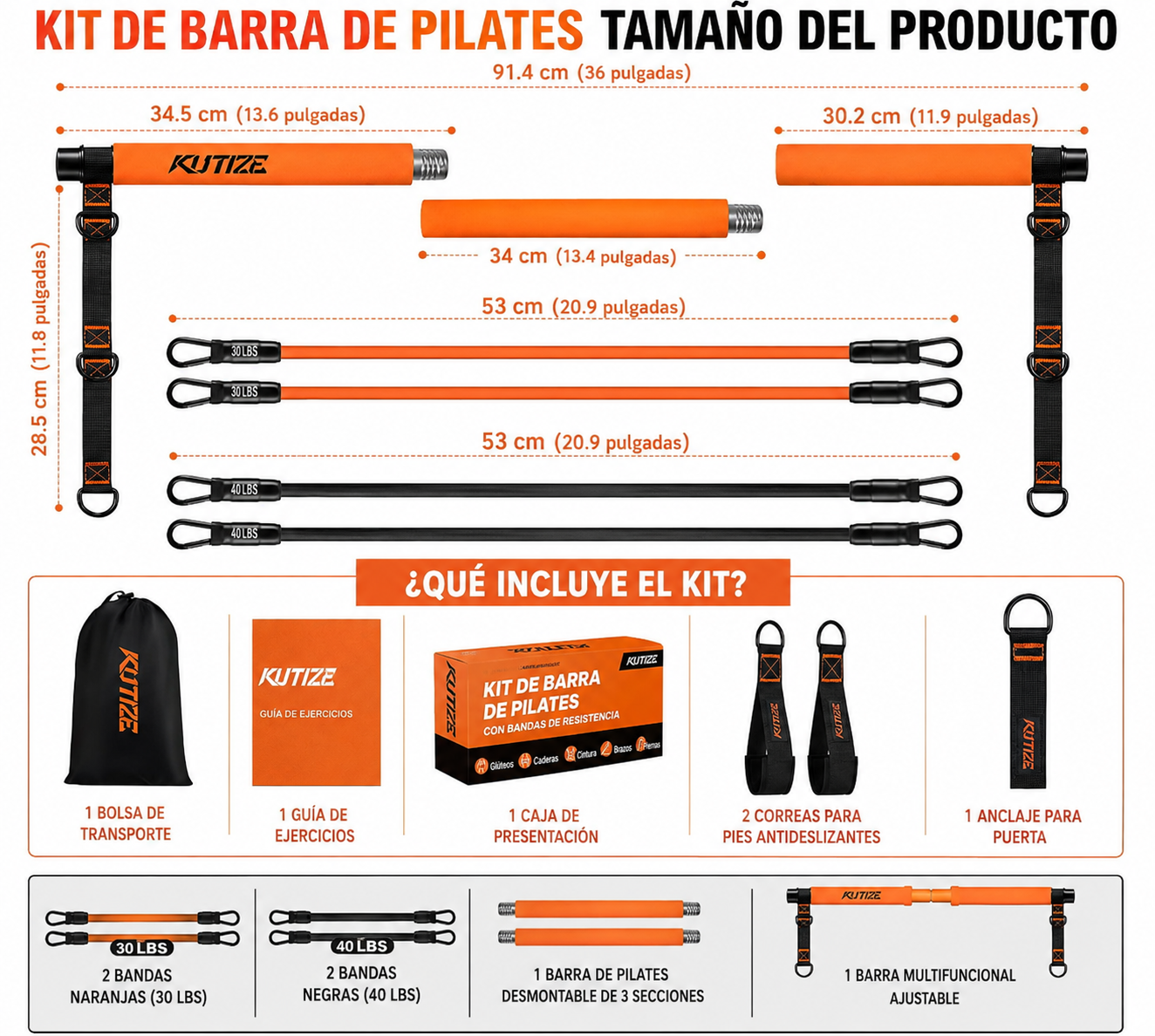 Pilates Bar Kit with Resistance Bands, Pilates Equipment, Multifunctional Pilates Bar for Women & Men, Pilates Kit for Hip, Back, Arm, Full-Body Workouts, Home Gym Strength Training Equipment